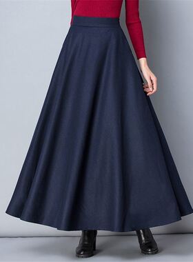 极速Winter Women Long Woolen Skirt Fashion High Waist Basic