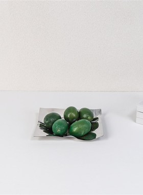 现代简约欧式银色金属不规则褶皱方形果盘托盘摆件样板房软装饰品