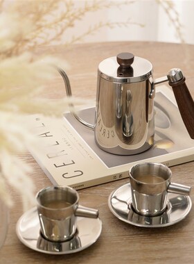 极速简约现代几何木柄手冲壶金属套装皮质编织托盘售楼处客厅茶几