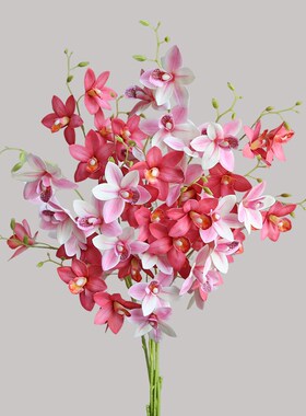 好货禅意茶室插花装饰花仿真花手感兰花客厅家居摆件假花带叶蕙兰