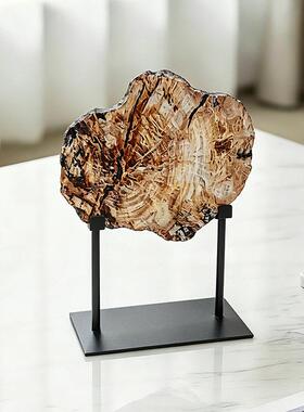 侘寂风仿木化石摆件样板间博古架书架售楼处客厅级感家居装饰品