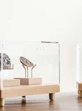 亚克力防尘罩黑胡桃木底座摆件托盘底托带铜脚工艺品观赏实木托架