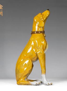 铜金岁月灵缇犬黄铜狗摆件铜雕大黄狗犬摆件家居办公室装饰铜摆件