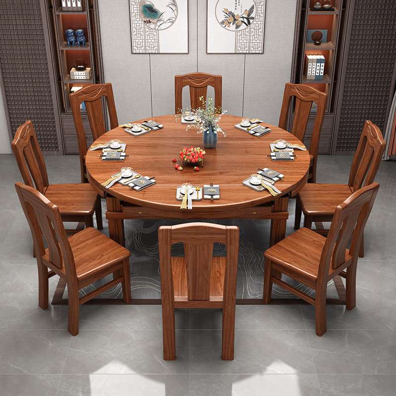 胡桃木餐桌椅组合实木榫卯可伸缩折叠方桌变圆桌子家用小户型饭桌 - 图2