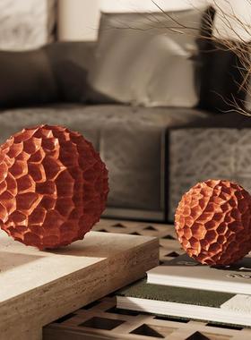 侘寂风创意几何蜂窝球装饰品高级感正方形做旧复古艺术工艺品摆件