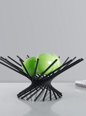 现代简约样板房金属线条发散果盆别墅酒店客厅餐桌收纳装饰盘摆件