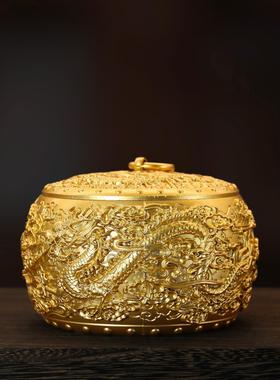 黄铜五龙茶叶罐带盖五龙呈祥铜烟灰缸办公室创意铜器金属铜摆件