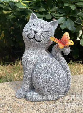 户外240321太阳能灯花可爱小猫摆件品真动物猫咪仿树脂工艺园装饰
