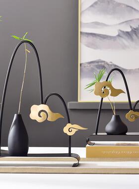 2025新中式金属树脂大号摆件家用客厅轻奢会所酒店小众花瓶工艺品