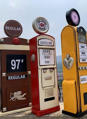 欧式复古铁艺加油机模型摆件手工金属储物柜酒柜创意家居软装饰品