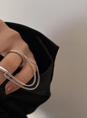 极速Fashion Punk Chain Double Ring Set Women Hip Hop Open Ri
