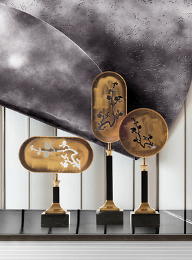 中式饰品金属雕刻梅花工艺品古典轻奢艺术摆设样板间书柜卧室装饰