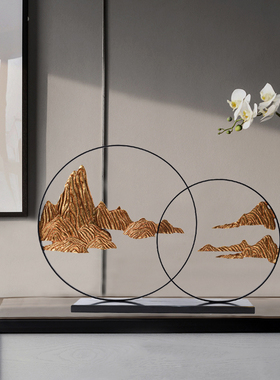 现代新中式禅意山雕塑工艺品摆饰酒店玄关柜会所样板间样品屋展示