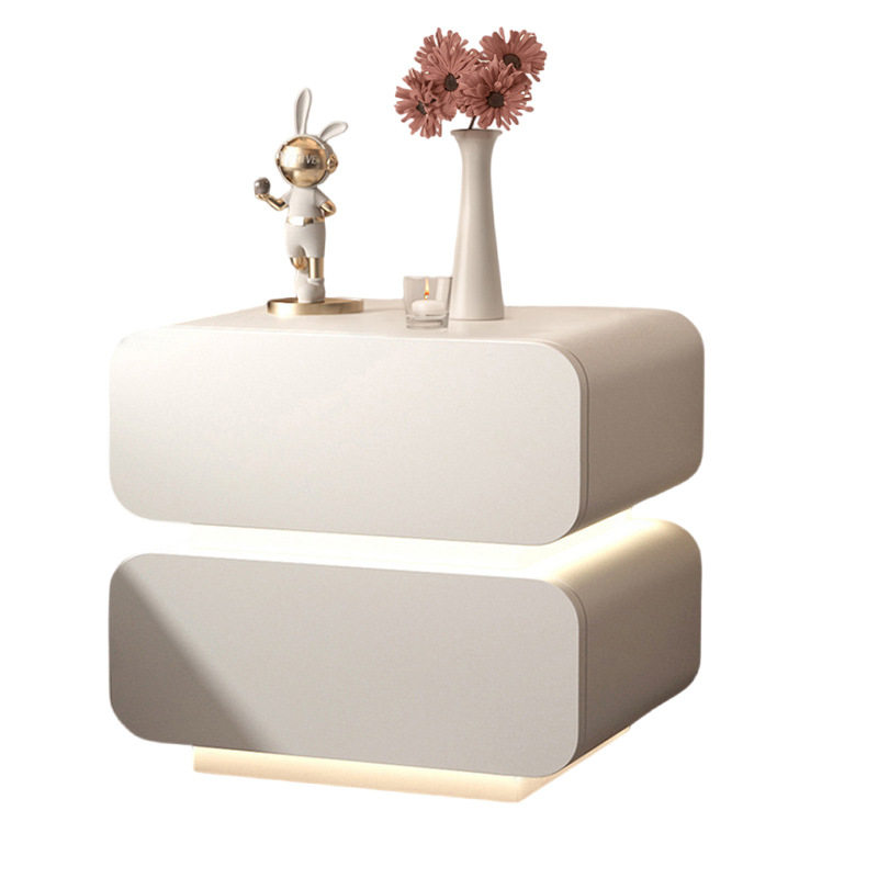 带灯床头柜奶油风创意现代简约卧室家用床边悬浮储物实木小柜子,淘宝优惠券,粉丝福利购,淘宝优惠卷