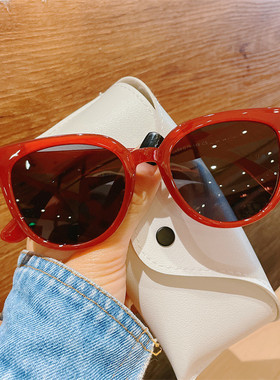 日本品质去有风的地方许红豆同款复古白色墨镜女圆框太阳眼镜高级
