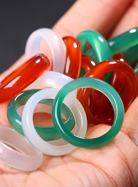玉髓玛瑙指环手持跑环女红蓝粉玉髓戒指情侣尾戒仿冰种玉石扳指