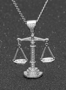 天平锆石饰品男街舞欧美ins造型天秤嘻哈潮人项链吊坠街头hiphop