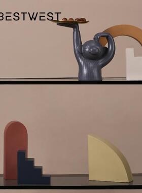 博西家居 现代几何立方体树脂摆件 ins风家居玄关软装橱窗装饰品