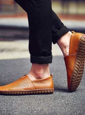 New Summer Men Casual Shoes Leather Mens Loafers Handmade M