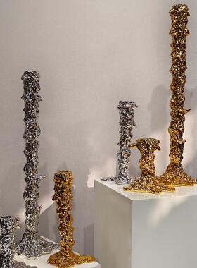 法式轻奢树脂电镀色氛围烛台摆件玄关壁炉餐厅高档蜡烛台家居饰品