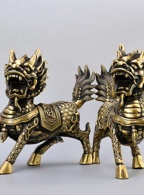纯铜麒麟摆件一对镇宅招财家居饰品求子客厅卧室送子装修设计风格