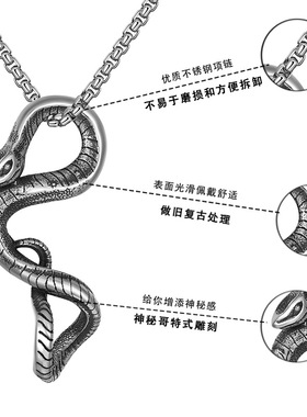 生肖蛇巳巳如意钛钢饰品蛇形项链男士个性时尚复古蛇吊坠毛衣链