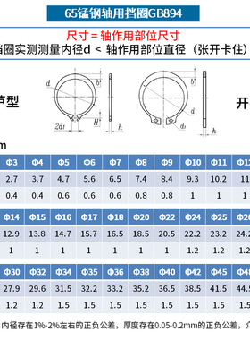 劲功【3-320mm】65锰钢轴用挡圈GB894外卡卡簧卡环C型弹性挡圈