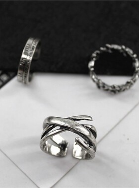 复古简约做旧套装戒指女嘻