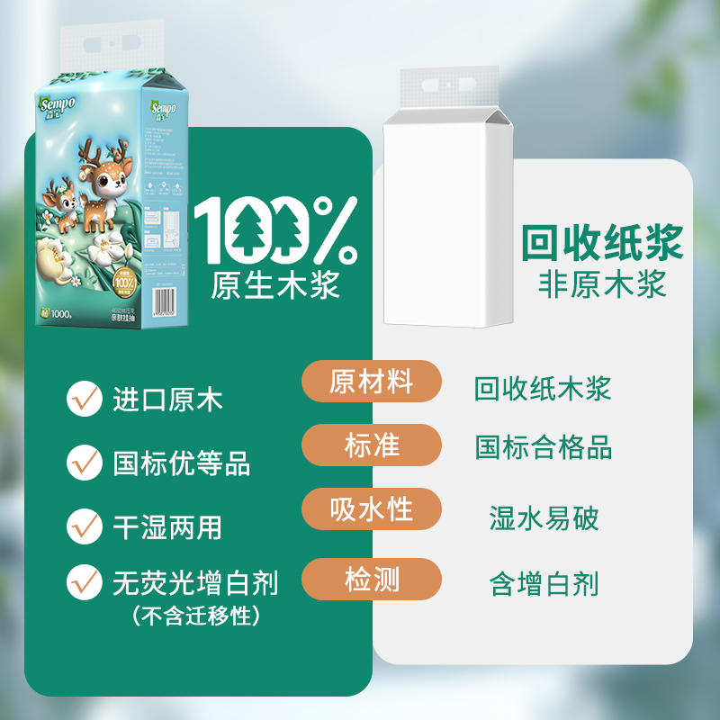 森宝悬挂式抽纸8大包整箱餐巾纸250抽厕纸实惠家用卫生纸面巾纸