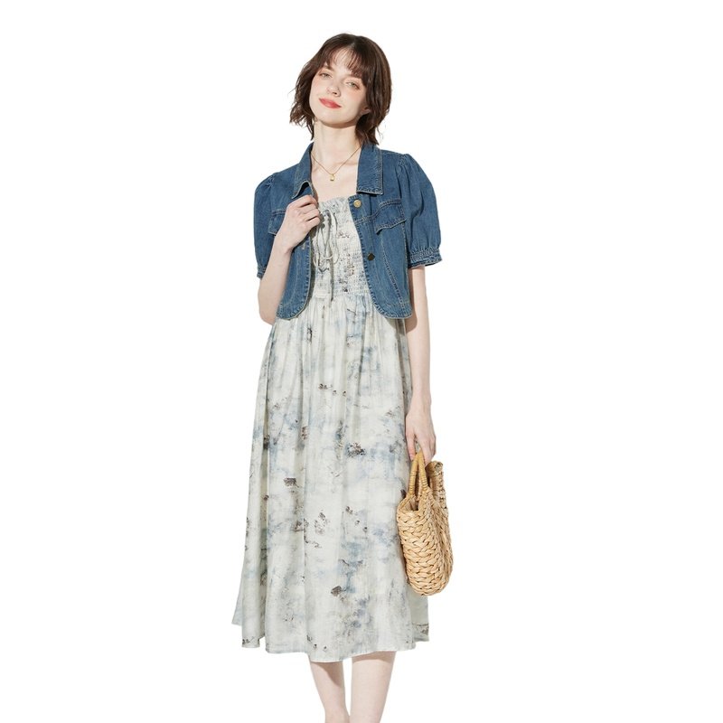 纳纹2025季新秋冬款东方新中式国风水墨印花设计吊带连衣裙套装女,淘宝优惠券,粉丝福利购,淘宝优惠卷