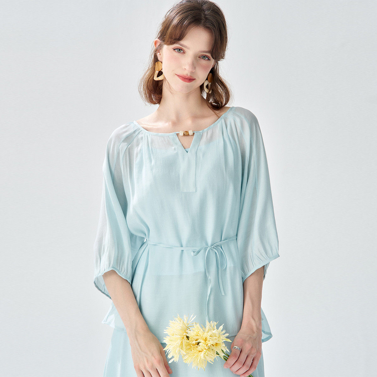 2025夏款清新小衫慵懒宽松衬衫上衣雪纺半截裙两件套套装女,淘宝优惠券,粉丝福利购,淘宝优惠卷