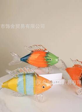 轻奢琉璃热带鱼动物摆件招财客厅样板房玄关桌面装饰年年有余送礼