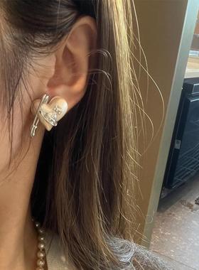 精工爱心别针珍珠手链金色银色桃心耳钉小众时髦手饰耳饰