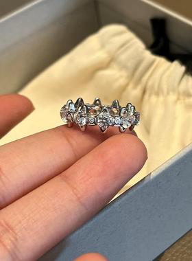 超闪满钻横卧连体多土星戒指高级感串联土星情侣指环