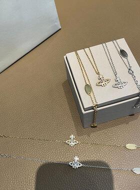 满钻镂空雪花小土星项链925银锁骨链叠戴新款