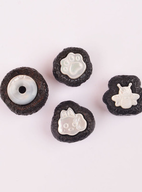 黑檀木背云镶嵌猫爪玉兔蜜蜂隔珠