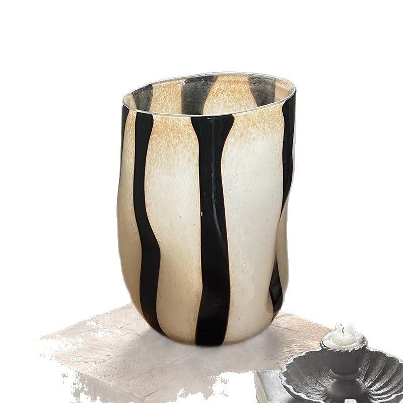 法式复古条纹玻璃花瓶高级感轻奢中古风客厅插花装饰品摆件醒花桶,淘宝优惠券,粉丝福利购,淘宝优惠卷