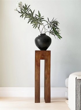 侘寂风中古实木h墩底座柱子花瓶客厅玄关中式民宿酒店复古造景摆