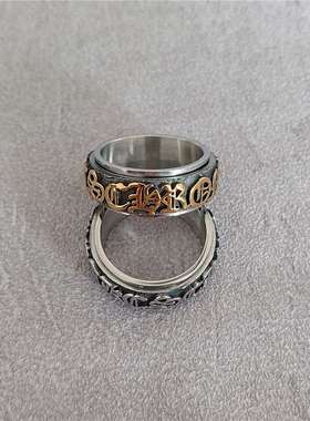 好货R0876-NK02 Titanium Steel Ring Vintage Gothic Text Turni