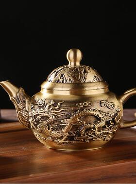 复古龙凤茶壶仿古做旧手提壶金属工艺品龙凤酒壶铜器装饰品摆件
