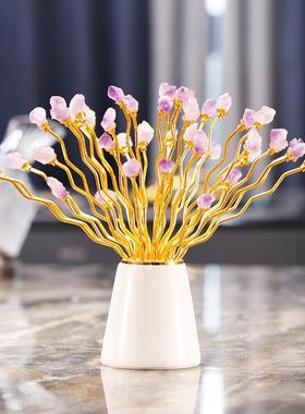 创意花束摆件铁艺大理石样板房餐桌圆形水晶家居装饰工艺品