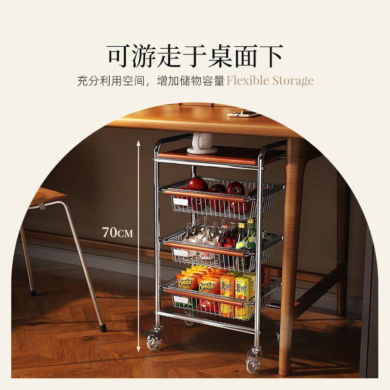 304不锈钢餐边小推车茶几可移动抽拉式中古零食置物架多层收纳架,淘宝优惠券,粉丝福利购,淘宝优惠卷