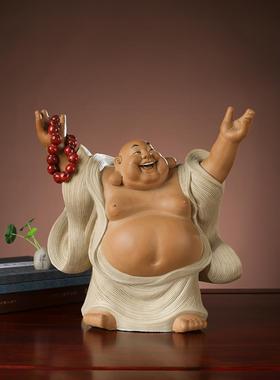 笑佛大肚弥勒财神爷佛像陶瓷摆件家居客厅玄关办公室中式石湾公仔