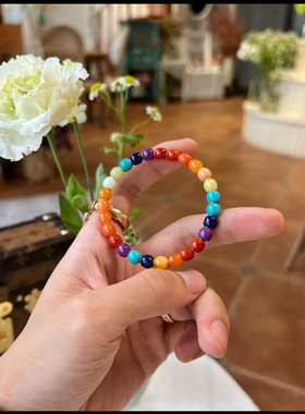 天然绿松石老型珠彩虹多宝老型手串男女款单圈精品文玩手链送女友