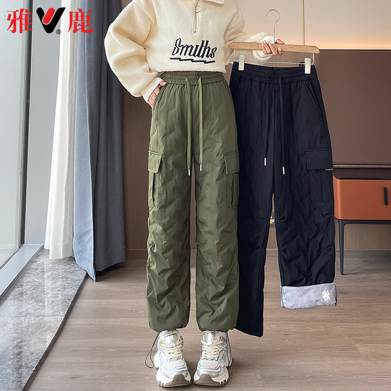 雅鹿加厚工装羽绒裤女外穿冬2024新款高端防水防寒裤滑雪东北棉裤