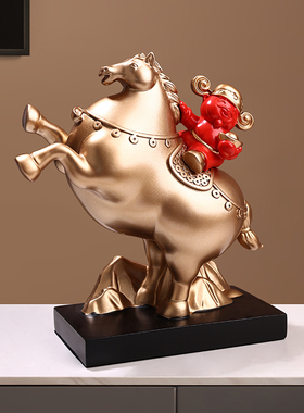 马上有钱新中式摆件客厅酒柜电视柜装饰品办公室摆设乔迁新居礼品