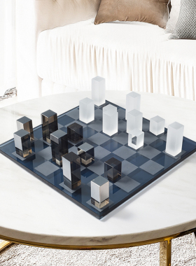 现代轻奢水晶棋盘摆设样板房别墅茶几办公室摆件创意北欧软装饰品