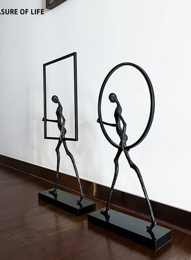 新中式样板房酒店家居客厅软装饰品玄关摆设抽象人物铸铁雕塑摆件
