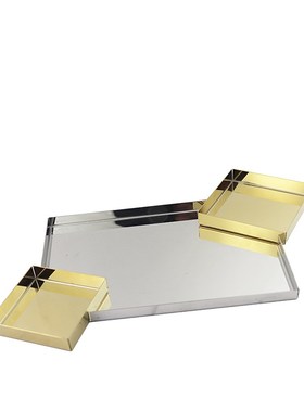 现代轻奢简约设计创意金属皮革亚克力托盘样板房客厅茶几台