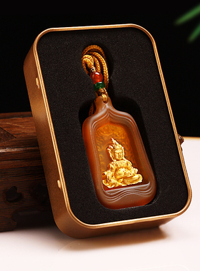 藏式黄财神佛像 吊坠财神项链男女挂件 藏风配饰彩色琉璃合金吊坠